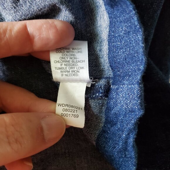 J Jill Denim Jean Dress Western Farmhouse Pockets and Roll Tab Sleeves Medium - Picture 11 of 15